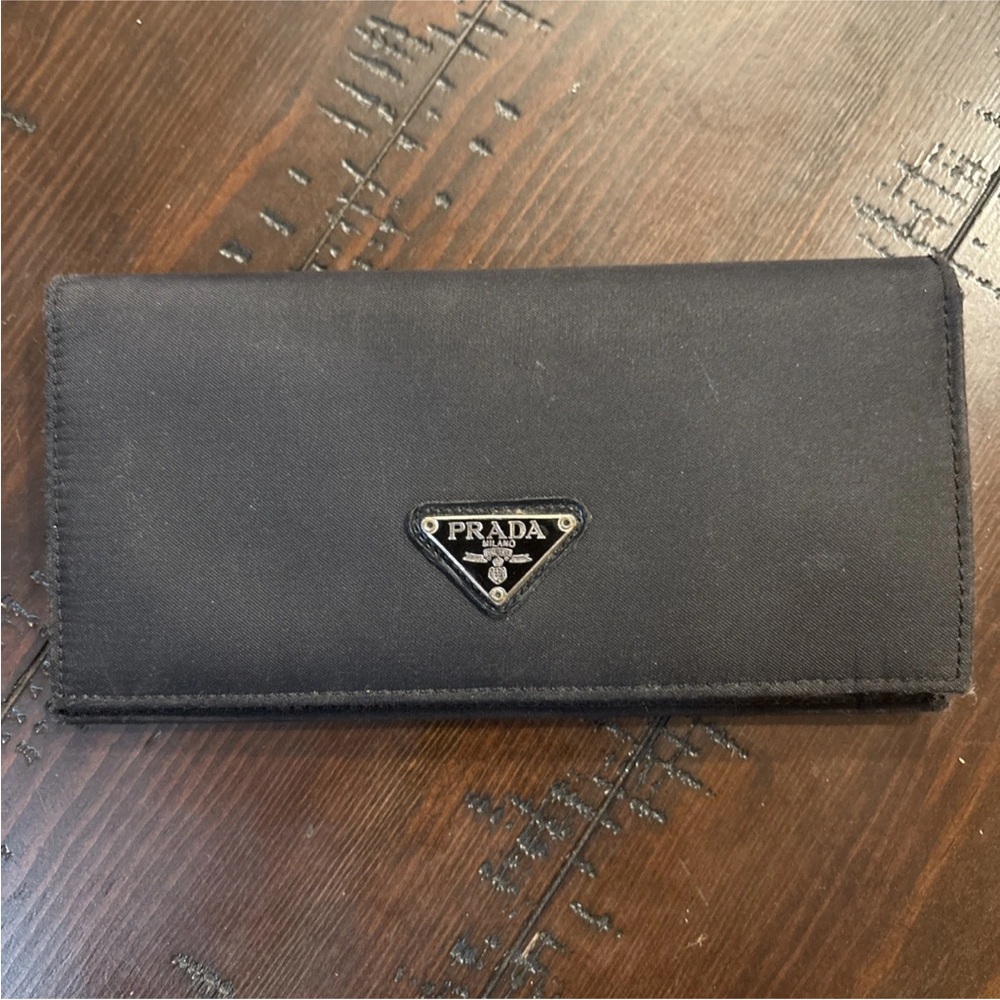 Prada Charcoal Leather Wallet/ checkbook